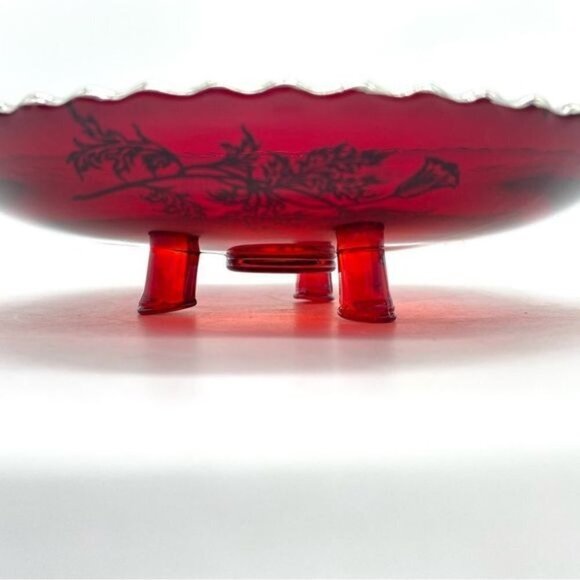 Vintage Viking Ruby Red Glass Footed Plate - Picture 8 of 8